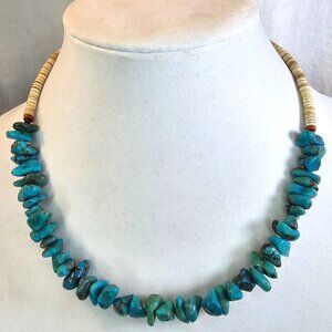 Vintage Natural Nugget Turquoise & Heishi Shell Beaded Chocker Necklace, 19”